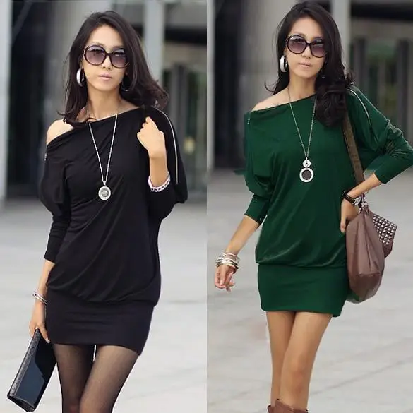 Batwing Zip Colors Women's 2 Mini Off-Shoulder Korea Dress Shirt Tops | Женская одежда