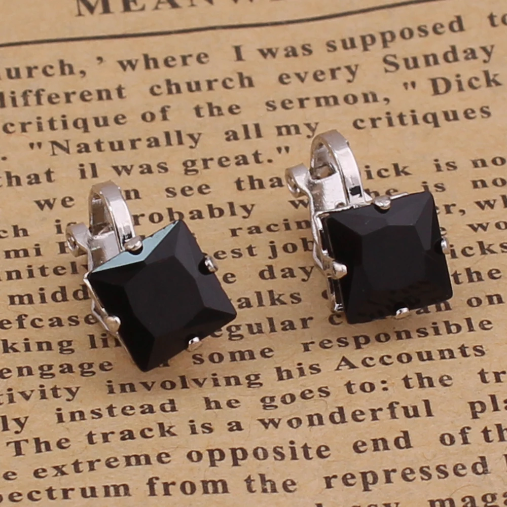 d4 black square Бренд Grace Jun rhinestone Кристалл Сердце Корона клипса геометрической формы на серьги без пирсинга для девочек Дети Мода милый ушной зажим без аллергии - Окраска металла: d4 black square