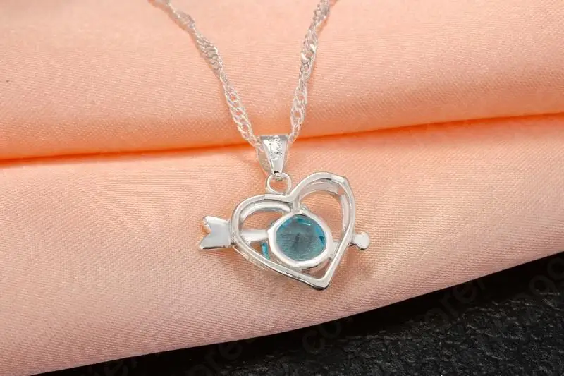 

Romantic Lady Party Jewelry Gifts 925 Sterling Silver Heart Pendant With Shinny CZ Jewelry Sets Free Shipping