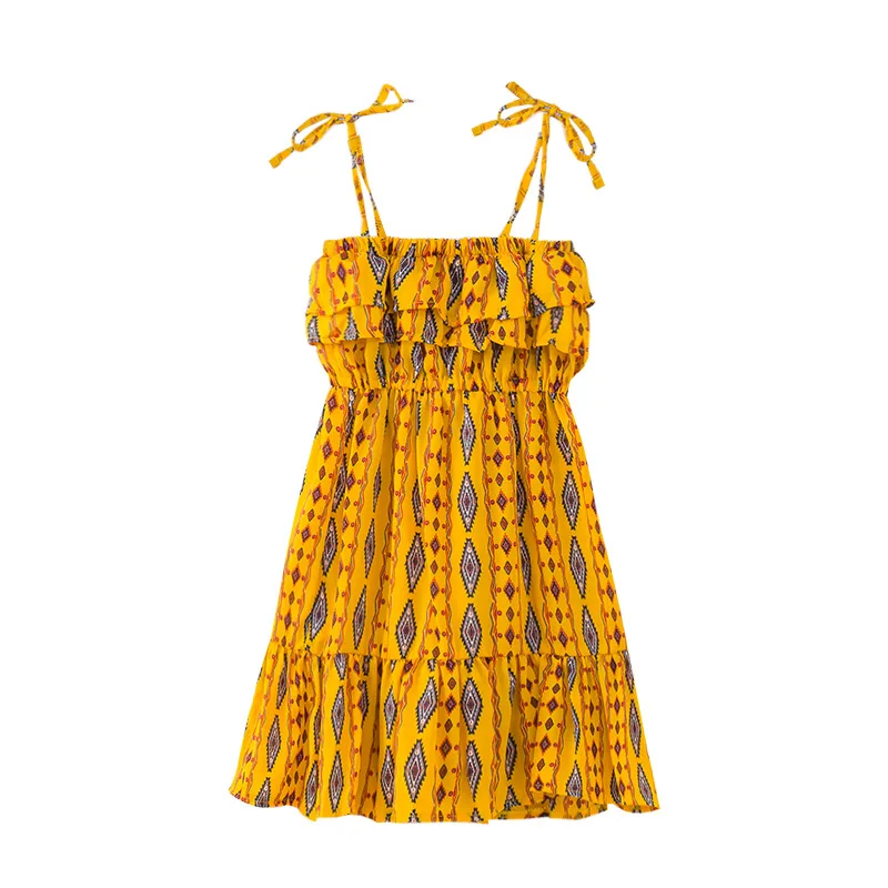 

girls dress summer casual print cotton yellow kids girls dresses pattern sleeveless mesh girl dresses for 6 8 10 12 14 16 years