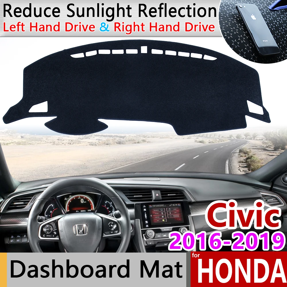 Для Honda Civic 10 2016 ~ 2019 Противоскользящий коврик на приборную панель солнцезащитный