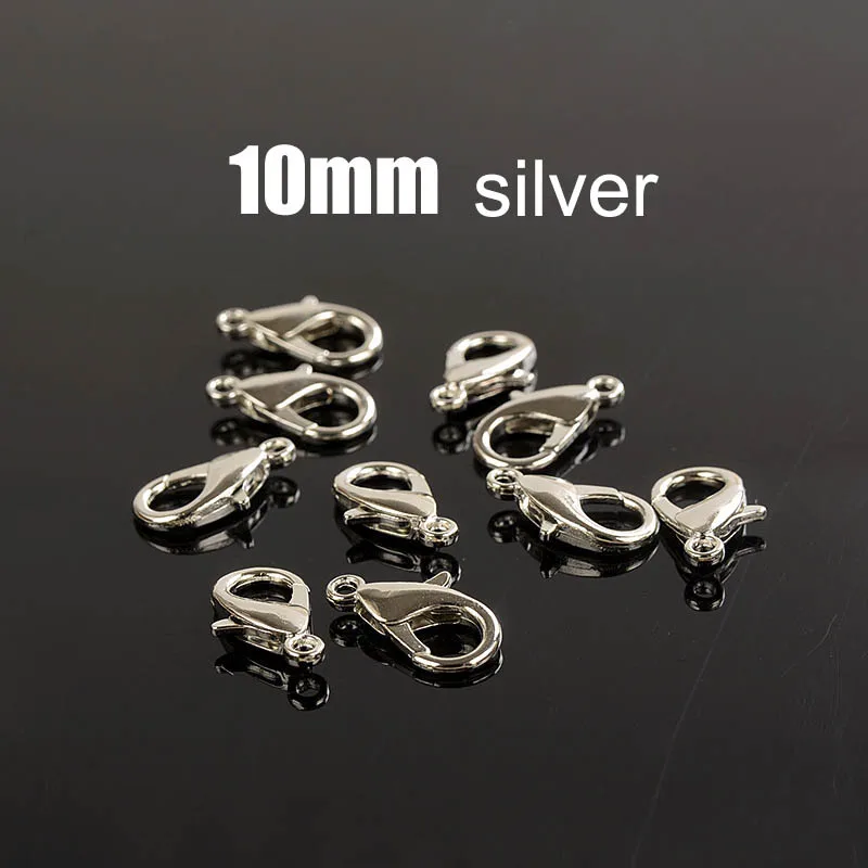 silver 10 50 шт. 10/12/14/16 мм Серебряный угольно-черный золотой застежками для изготовления ювелирных изделий Цепочки и ожерелья застежка Разъем Браслет "сделай сам" конец Крючки - Цвет: silver 10