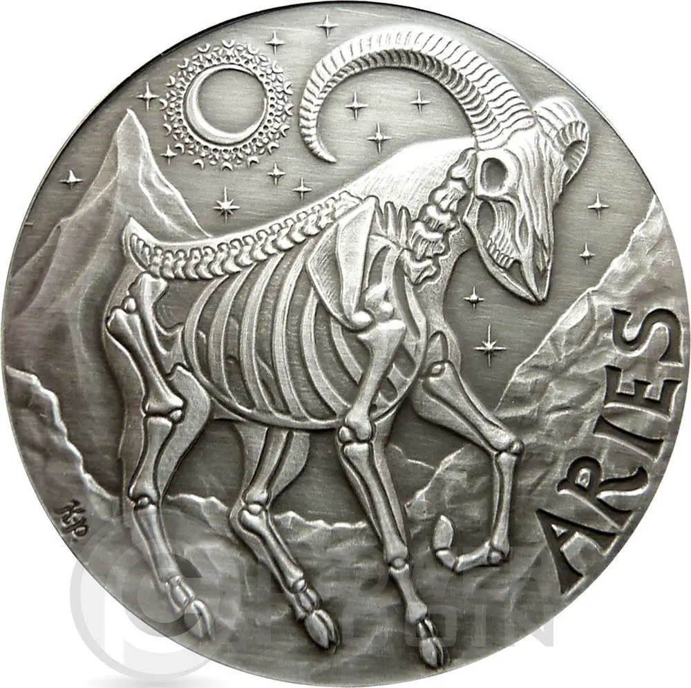 Бесплатная доставка 50 шт./лот ARIES Memento Mori Zodiac череп золотая монета 2015|coin coins|lot lotcoin