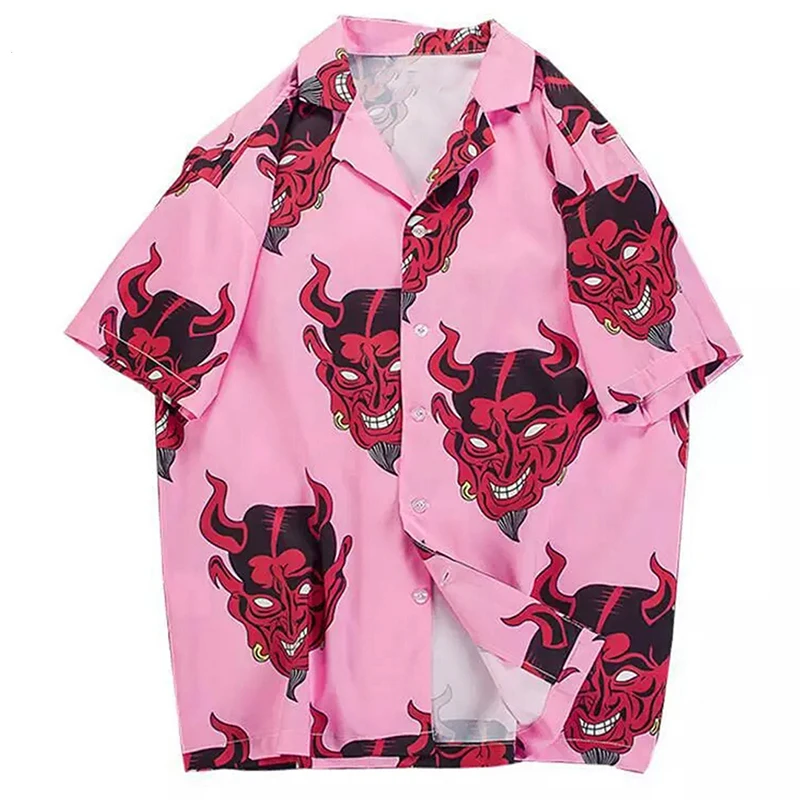 Гавайская рубашка лето 2019 модная уличная одежда с принтом дьявола Повседневная