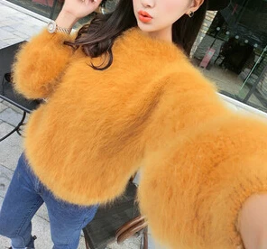 JYellow Настоящие норковые кашемировые пуловеры женские модные роскошные шубы из натурального меха свитера OEM потребительская изготовленный на заказ пальто DFP899 - Цвет: JYellow