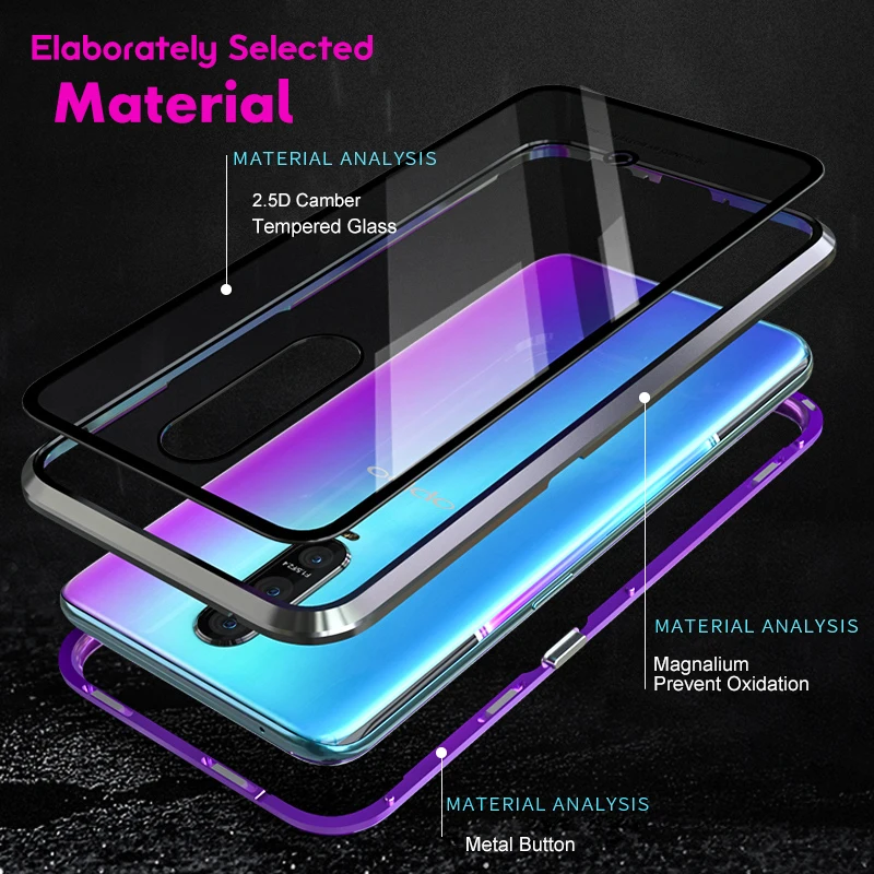 ADKO Luxury Magnetic Flip Case For Oppo R17 Pro Clear Transparent Tempered Glass Back Cover |