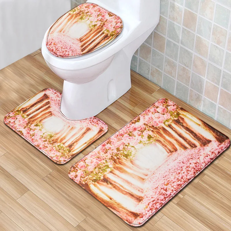 Персиковый цвет коврик для ванной Противоскользящий унитаза и u-образный коврики