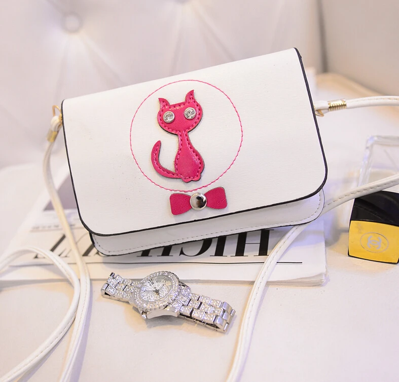 2015 High Quality Women Casual Cat Pattern Handbags PU Leather Fashion Brand Bow Mini Messenger Bags Bolsas Feniminas BT2111 | Багаж и