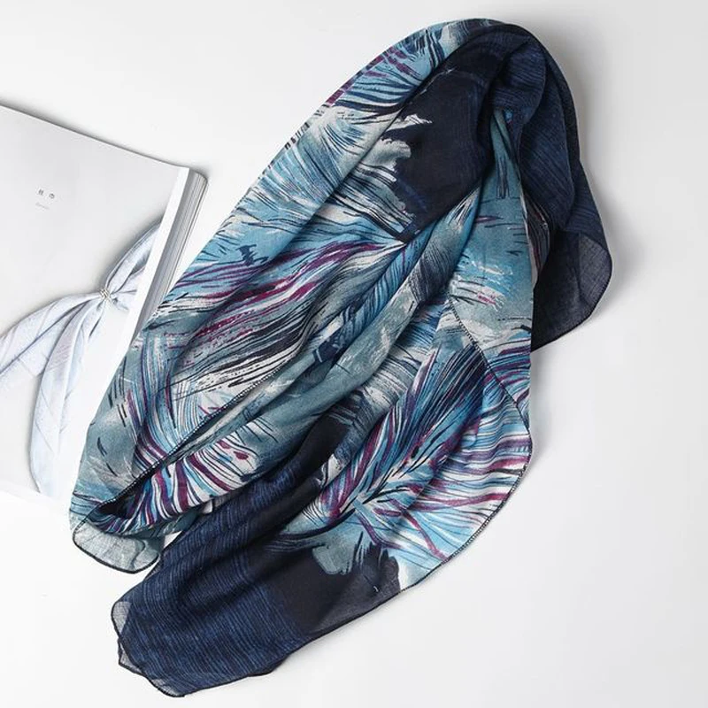 

Colorful Leaf Print Women Scarf Long Shawl for Travel Summer Spring Lady Scarves Cotton Thin Wraps Korea Style Hot Sale