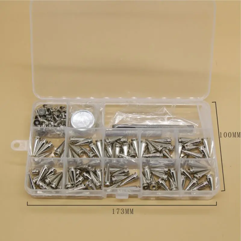 100pcs 100 шт./компл. серебряные конические Шипы и шипы отвертка DIY ремесло крутые панк заклепки для одежды/сумки/обуви/кожи - Цвет: 100pcs