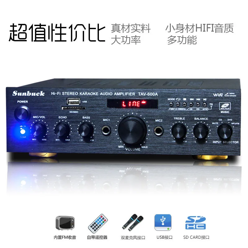 TAV-600A 200 Вт + HIFI Караоке домашний кинотеатр стерео аудио усилитель поддержка