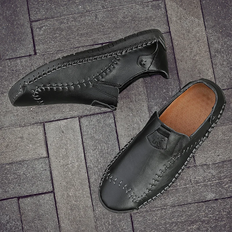 Мужские кожаные туфли на плоской подошве дизайнерские модные повседневные для