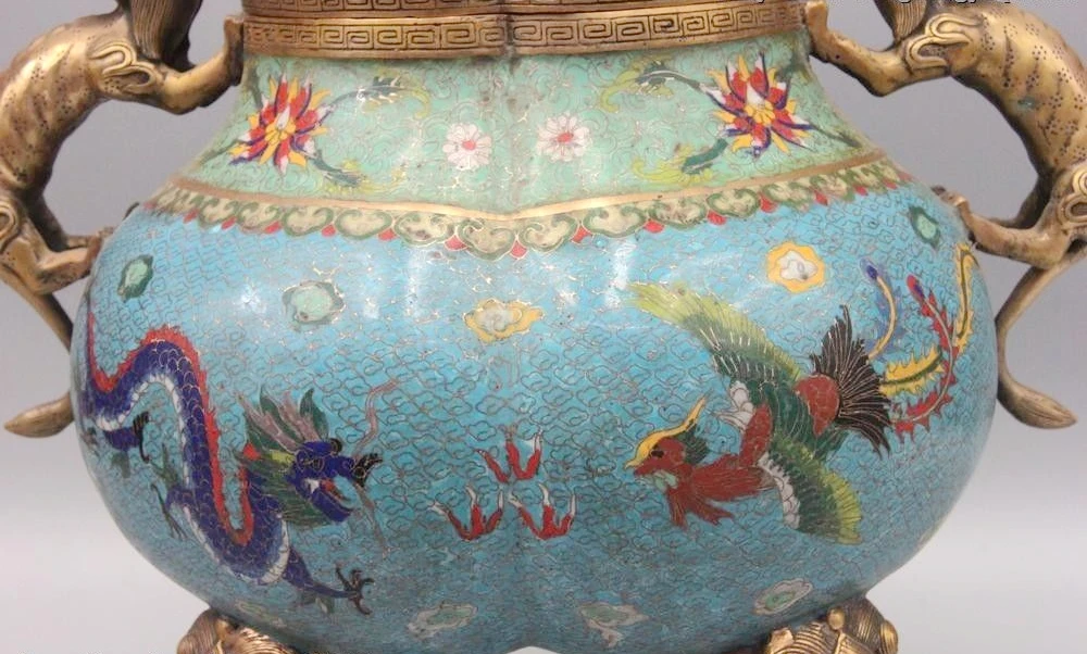 20 &quotКитайский Бронза Медь Cloisonne эмаль изображениями драконов и феникса Ладан