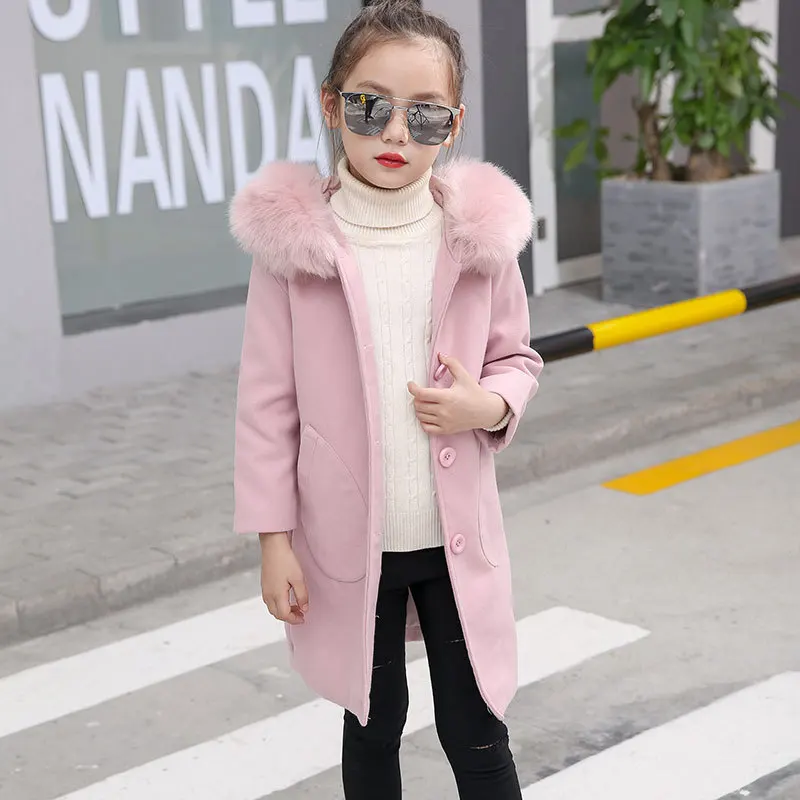Шерстяное пальто для девочек Новинка 2020 года Зимнее теплое Детская верхняя