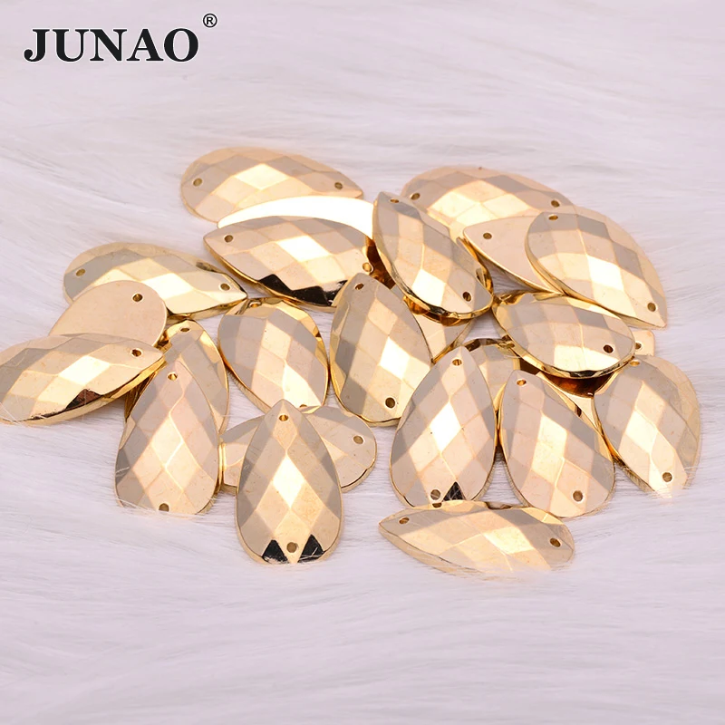 

JUNAO 18*25mm Sew On Gold Drop Rhinestone Sewing Golden Acrylic Stones Flatback Big Size Crystal Strass for Needlework Clothes