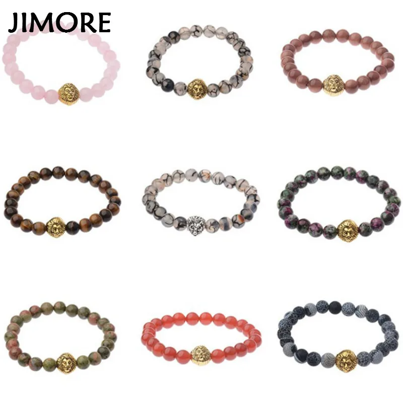[Jimore] 18 Цвета Природный камень браслет стрейч Этническая Для мужчин ювелирные