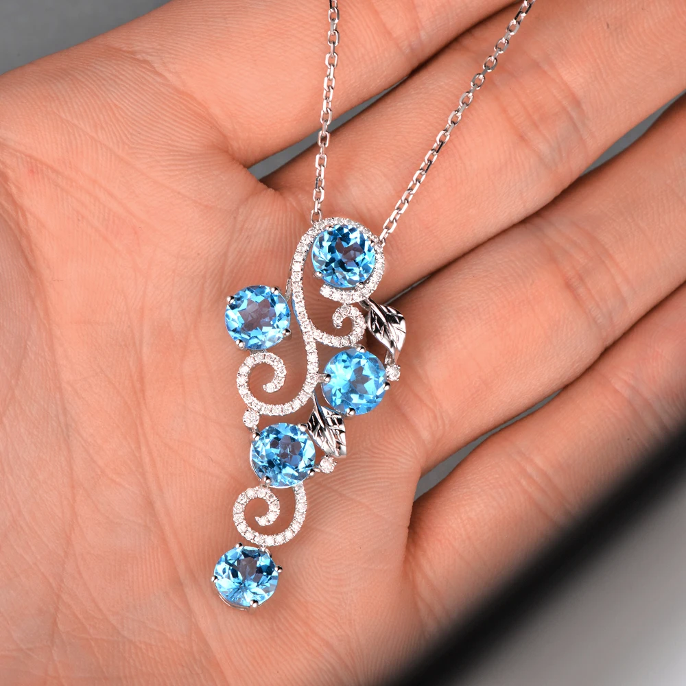 14k белый золотой Природный Безупречный голубой топаз алмазный кулон|topaz diamond