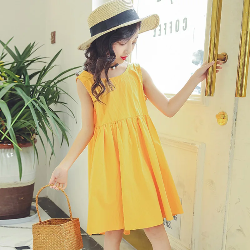 Одежда для детей 2019 г. Летнее однотонное платье принцессы больших девочек