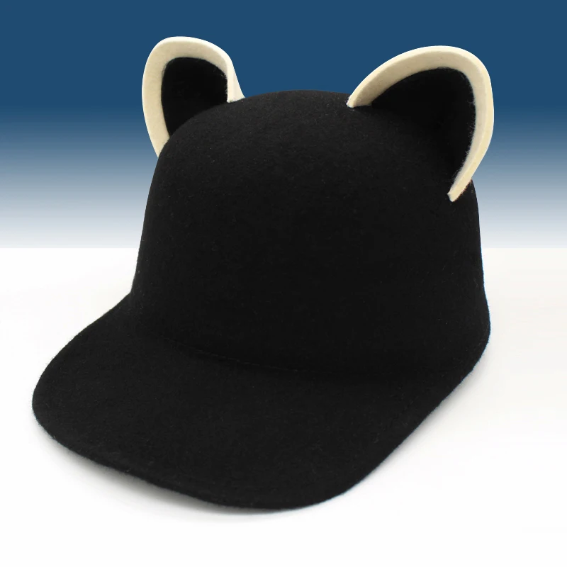 2017 Зимняя шерстяная Кепка для верховой езды милая бейсболка с кошачьими ушками