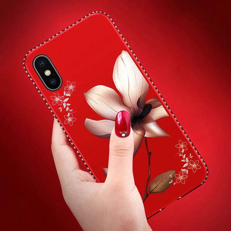 Чехол с тисненным рисунком и бриллиантами для Apple iPhone XS Max XR X 7 8 6 6S Plus 5 Блестящий