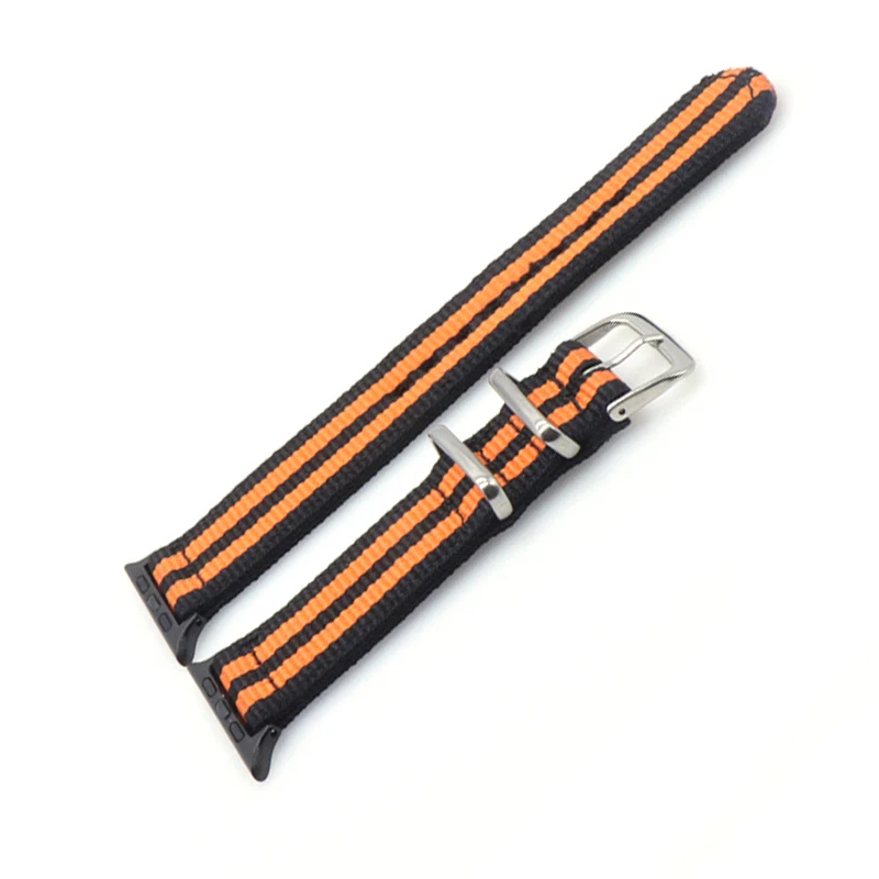 Black orange Нейлоновый ремешок Nato для часов iWatch 4 3 2 1 для Apple Watch 38 мм 40 мм ремешок 42 мм 44 мм Радужный браслет на запястье - Цвет ремешка: Black orange