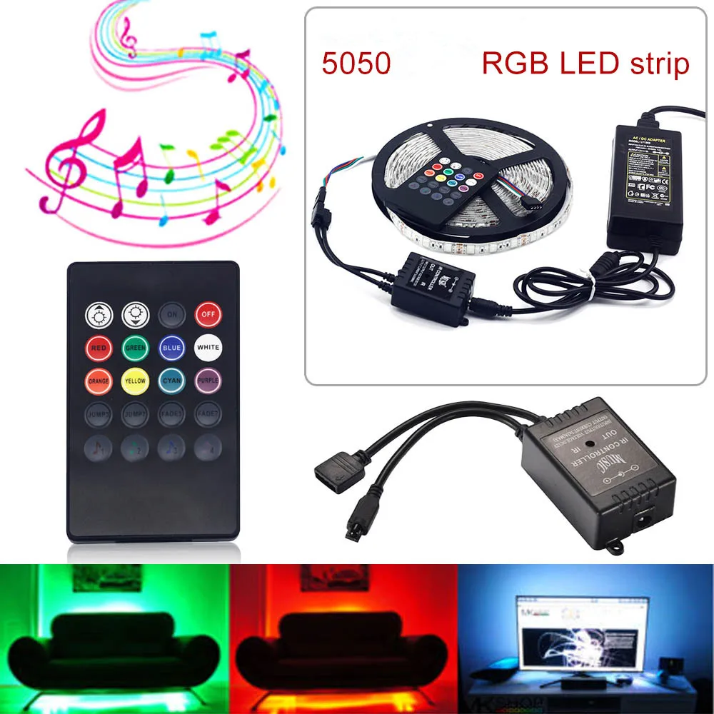 Цветная (RGB) Светодиодные ленты гибкий светильник DC12V 5 м SMD5050 м/рулон + 20 Ключи