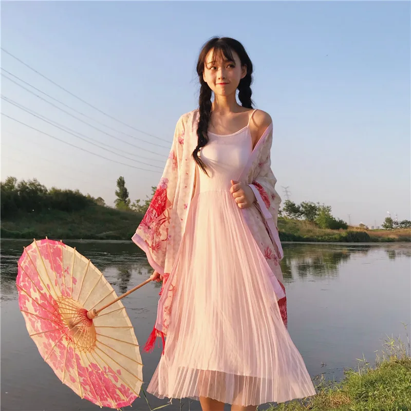 3 предмета в комплекте новинка женские летние японский принт кимоно куртка