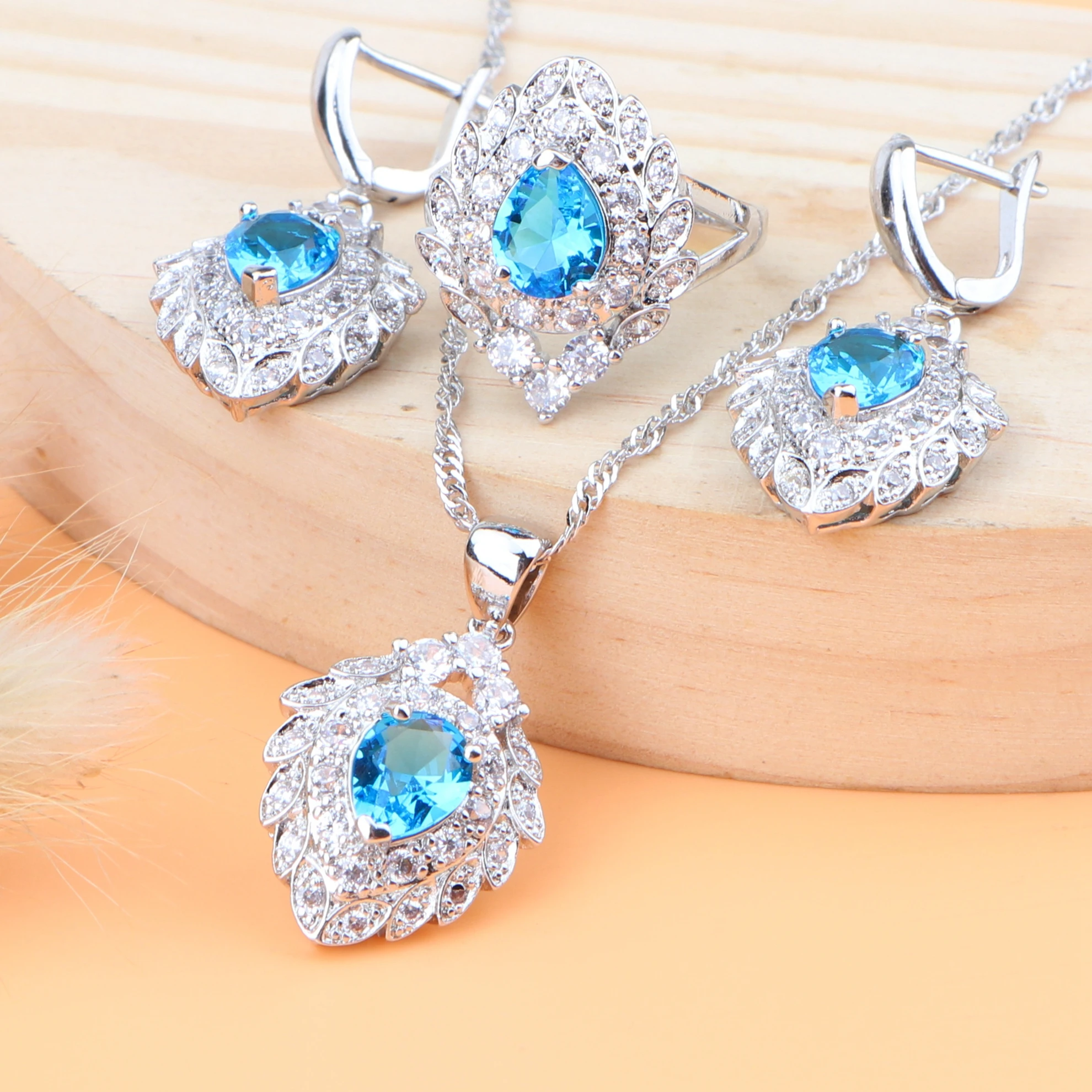 Zirconia Bridal Jewelry Sets Silver 925 For Women Costume Wedding Bracelet Earrings Pendant Rings Necklace Set Gift Box | Украшения и
