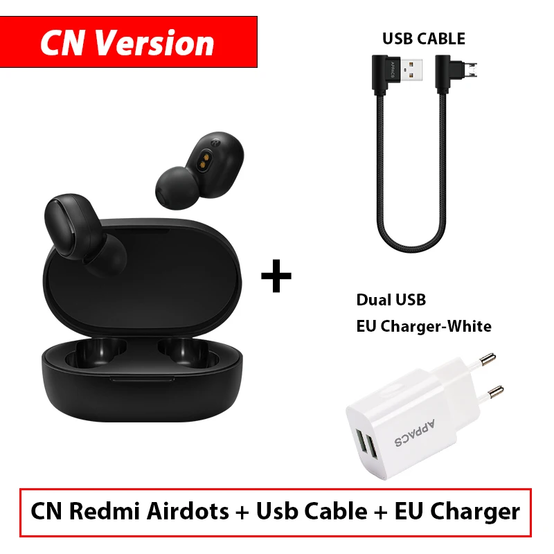 Add Cable Charger Xiaomi Redmi Airdots TWS Bluetooth наушники стерео бас Bluetooth 5,0 Eeadphones с микрофоном свободные Наушники управление AI - Цвет: Add Cable Charger