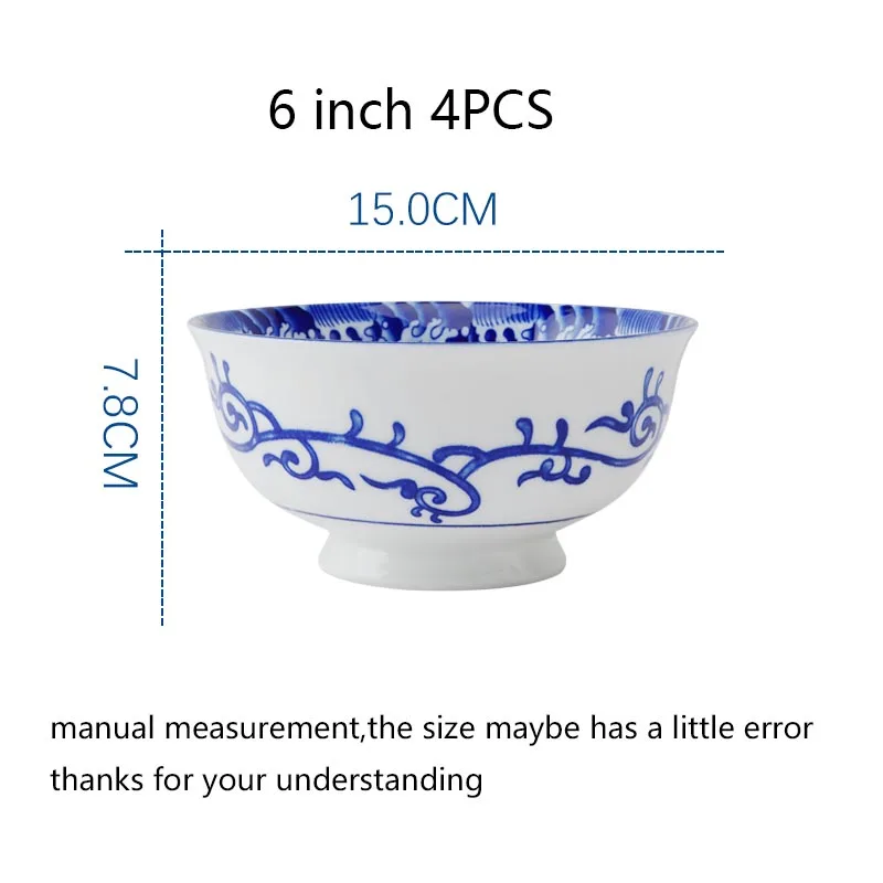 4 шт./лот 6 дюймов Цзиндэчжэнь сине-белая фарфоровая миска для риса домашние