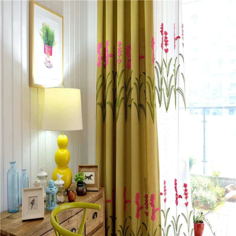 Шторы из льна и хлопка затемняющие в пасторальном китайском стиле с цветочным