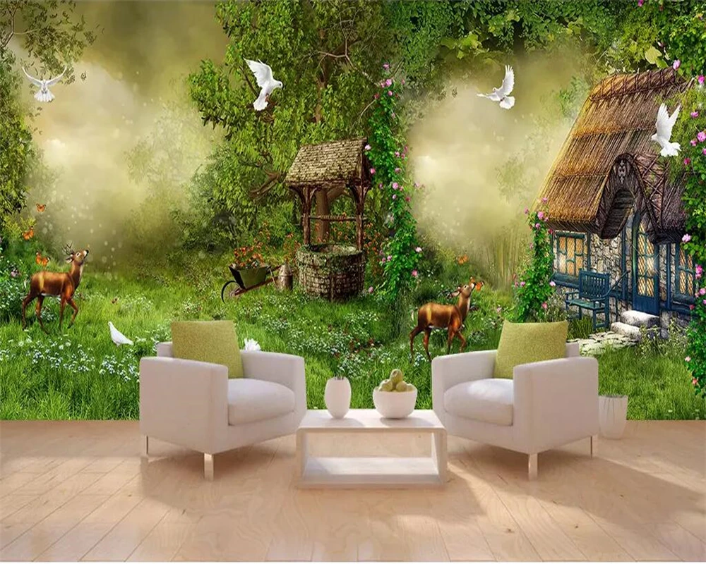 Beibehang пользовательские обои 3d для детской комнаты Фэнтези сказочный лес хижина - Фото №1