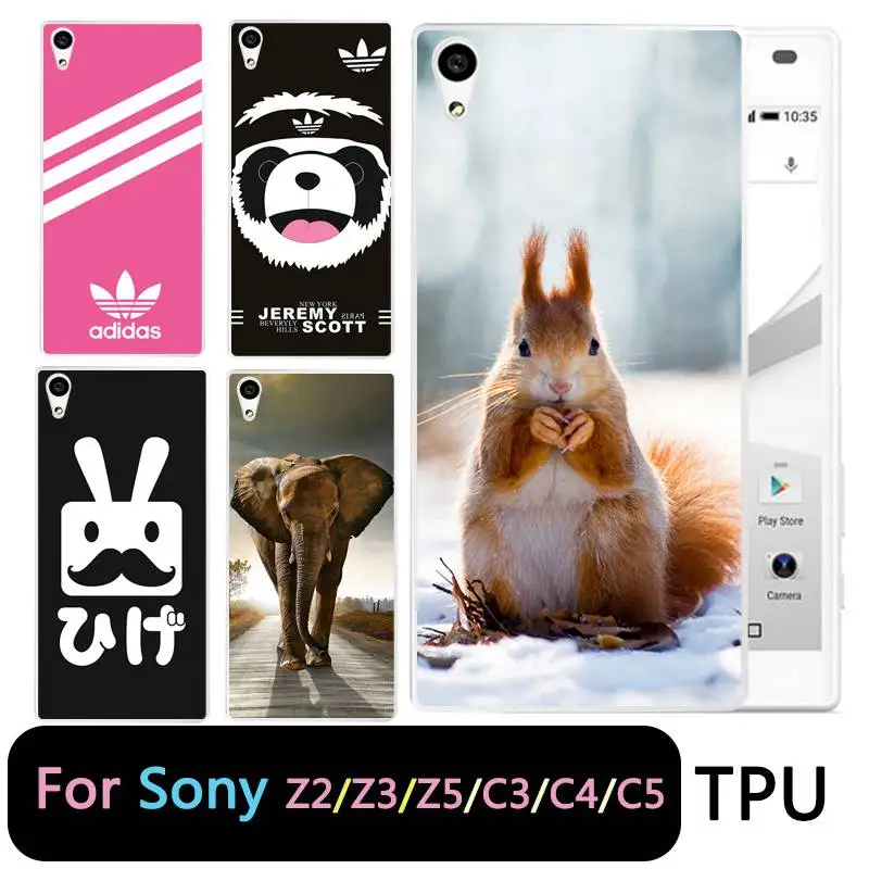 QMSWEI TPU Clear Soft Phone Case For Sony Z3 Z2 Z5 Z4 Rabbit Mouse Panda Protective Print Cover C3 C4 C5 Free Shipping |