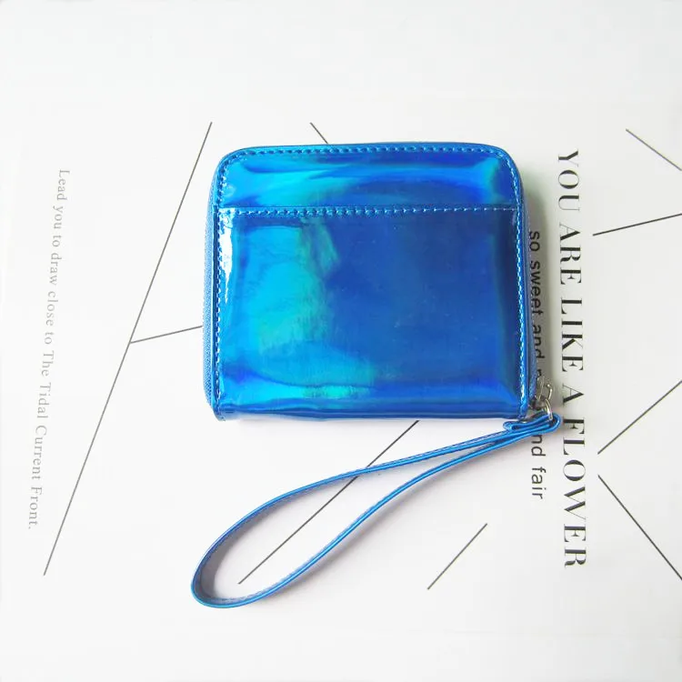 blue maer Лазерный короткий женский кошелек на молнии из искусственной кожи, Одноцветный держатель для карт для девочек, кожаный кошелек для удостоверения личности, кошелек для кредитных карт, складной чехол для карт - Цвет: blue maer