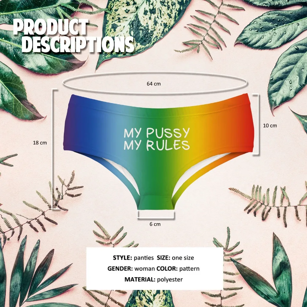 LEIMOLIS, с надписью MY RAINBOW, Забавный принт, сексуальные женские трусы, милые, нижнее белье, пуш-ап, трусы, женское нижнее белье, стринги