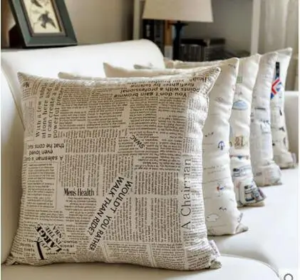 

cotton linen newspaper printed cushion cover pillowcase sofa throw pillow cover for back cushion indoor