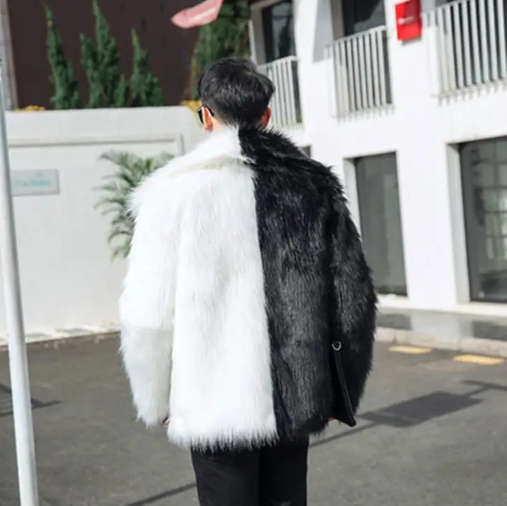 Черно-белая кожаная куртка из искусственной норки мужское зимнее плотное теплое