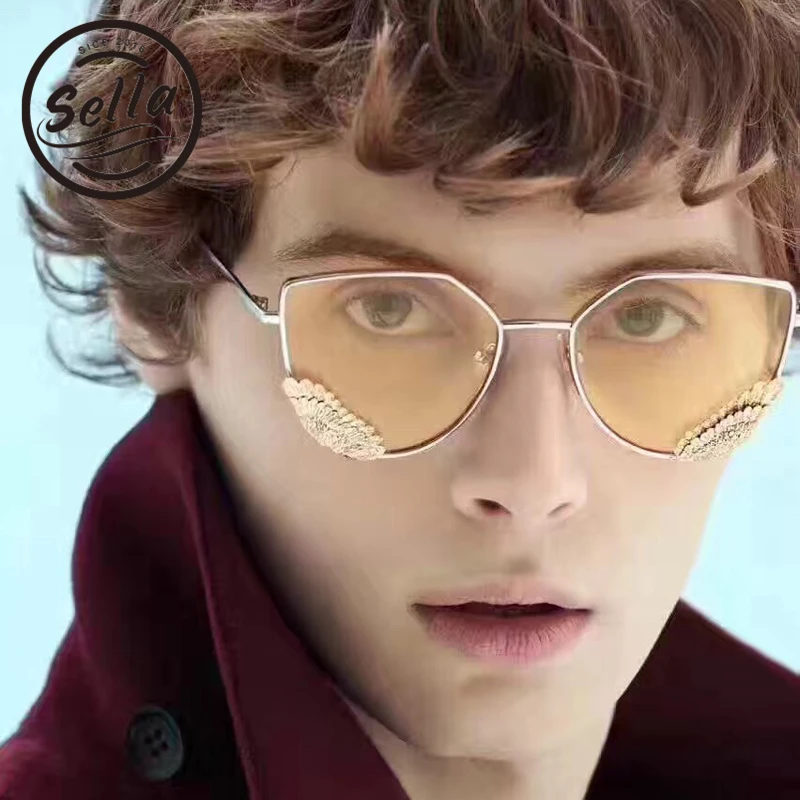 Селла Мода 2017 Крыло ангела Солнцезащитные очки для женщин Перо украшения цепи