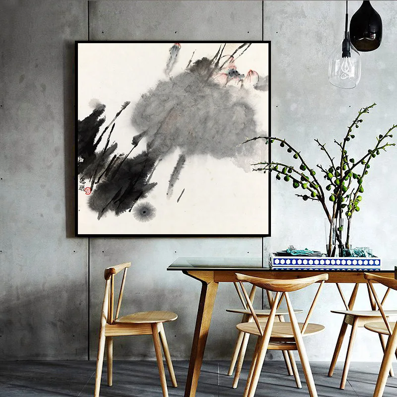 HAOCHU Классическая Ретро китайская живопись Черный Белый Лотос цветок пруд