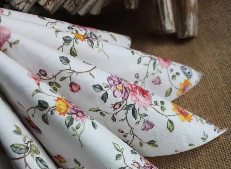 Ланч-бумага napkins-20pcs 33x33 см 2-слойные свежие Сельские Цветочные бумажные салфетки