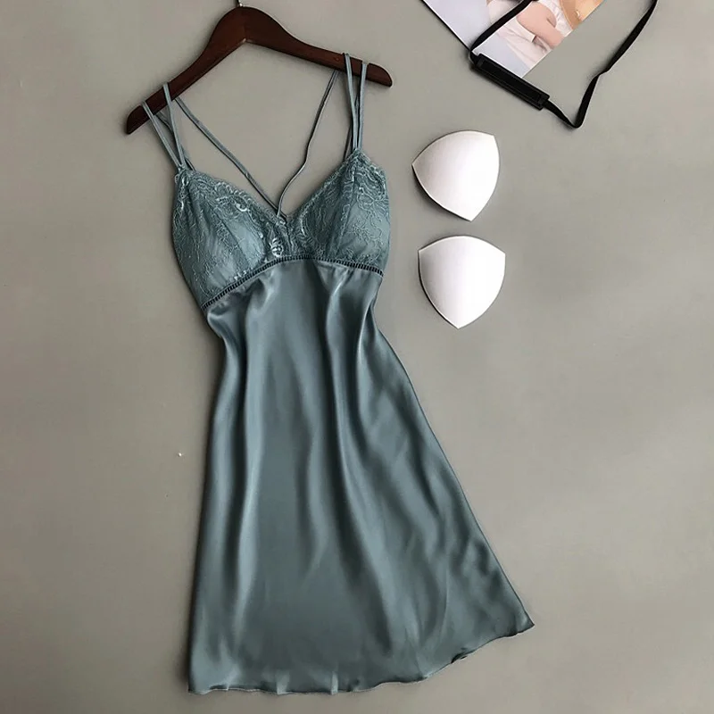 Ночная сорочка женская кружевная атласная пикантное нижнее белье ночная рубашка
