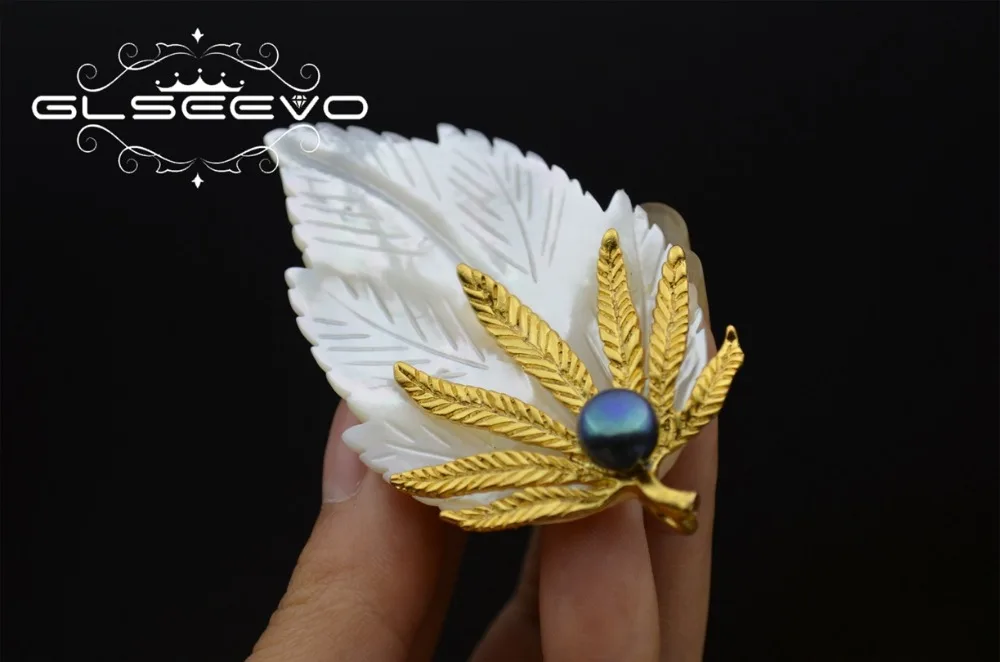GLSEEVO Natural Fresh Water Black Pearl Brooch Pins Mother Of Leaf Brooches For Women Dual Use Luxury Fine Jewelry GO0274 | Украшения и