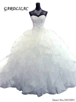 new white plus size wedding dresses 2019 sweetheart crystal beaded ball gown ruffles bridal gown vestido de noiva