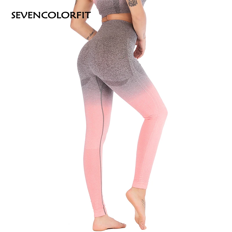 Sevencolorfit Ombre бесшовные леггинсы для Фитнес Высокая талия мульти тренажерный зал с йогой штаны Леггинсы Спортивные Для женщин леггинсы