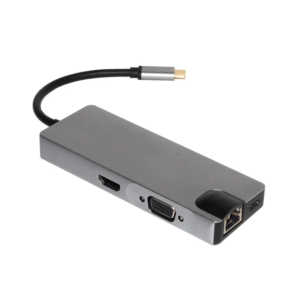 Адаптер Type C 8 в 1 с разъемом HDMI 4K RJ45 2 USB3.0 расширенная док станция PD для зарядки OTG