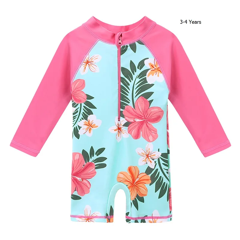 3-4 Years cyanflower BAOHULU/розовый детский купальник принцессы с рисунком из мультфильма; Цельный Детский купальник с длинными рукавами; одежда для купания для мальчиков и девочек; одежда для купания для малышей - Цвет: 3-4 Years cyanflower