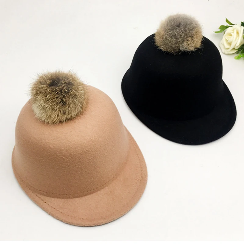 Детская шапка для верховой езды в британском стиле с помпонами из кроличьей