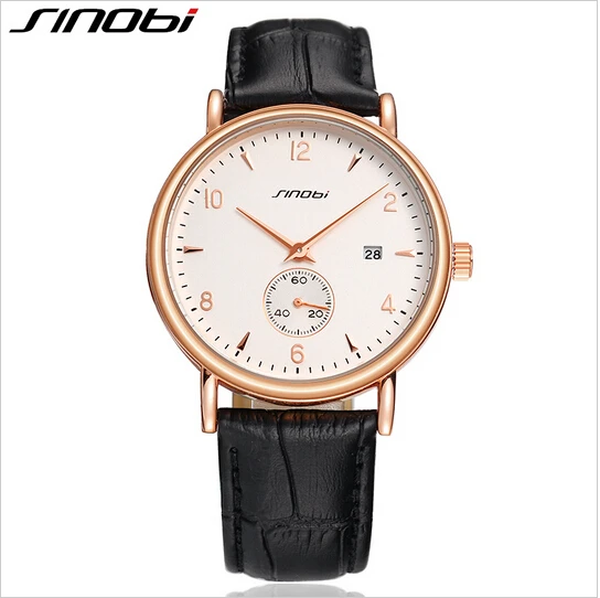 SINOBI Fashion Gold Wrist Watch Men Luxury Brand Watches Leather Strap Auto Date Men's Clock saat erkek kol saati | Наручные часы