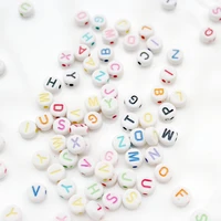 100pcs alphabet rainbow quality white flat round acrylic beads alphabet beads letter loose letter bead 7mm