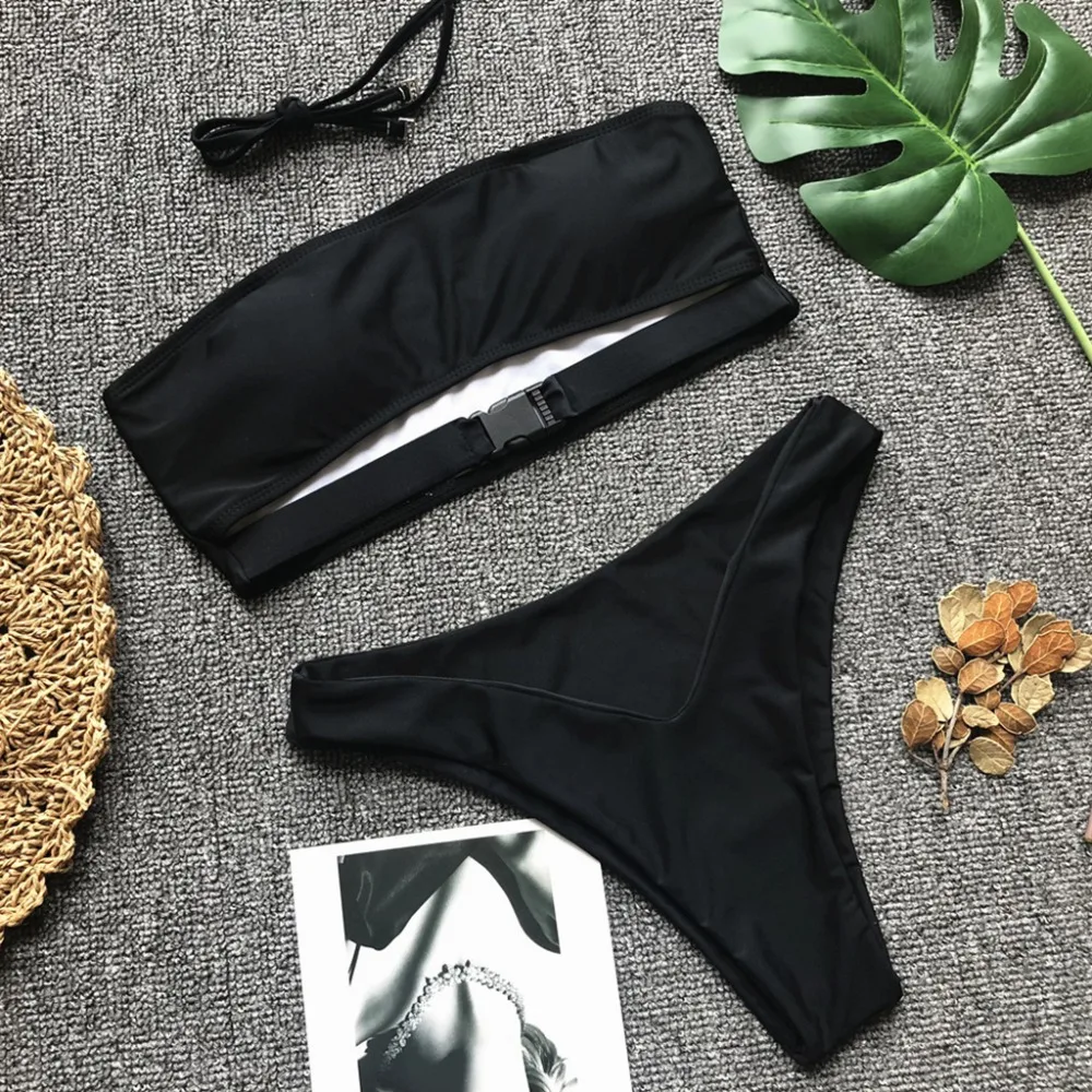 Новый женский бикини бандо с высокой талией сексуальный танкини пряжкой 2